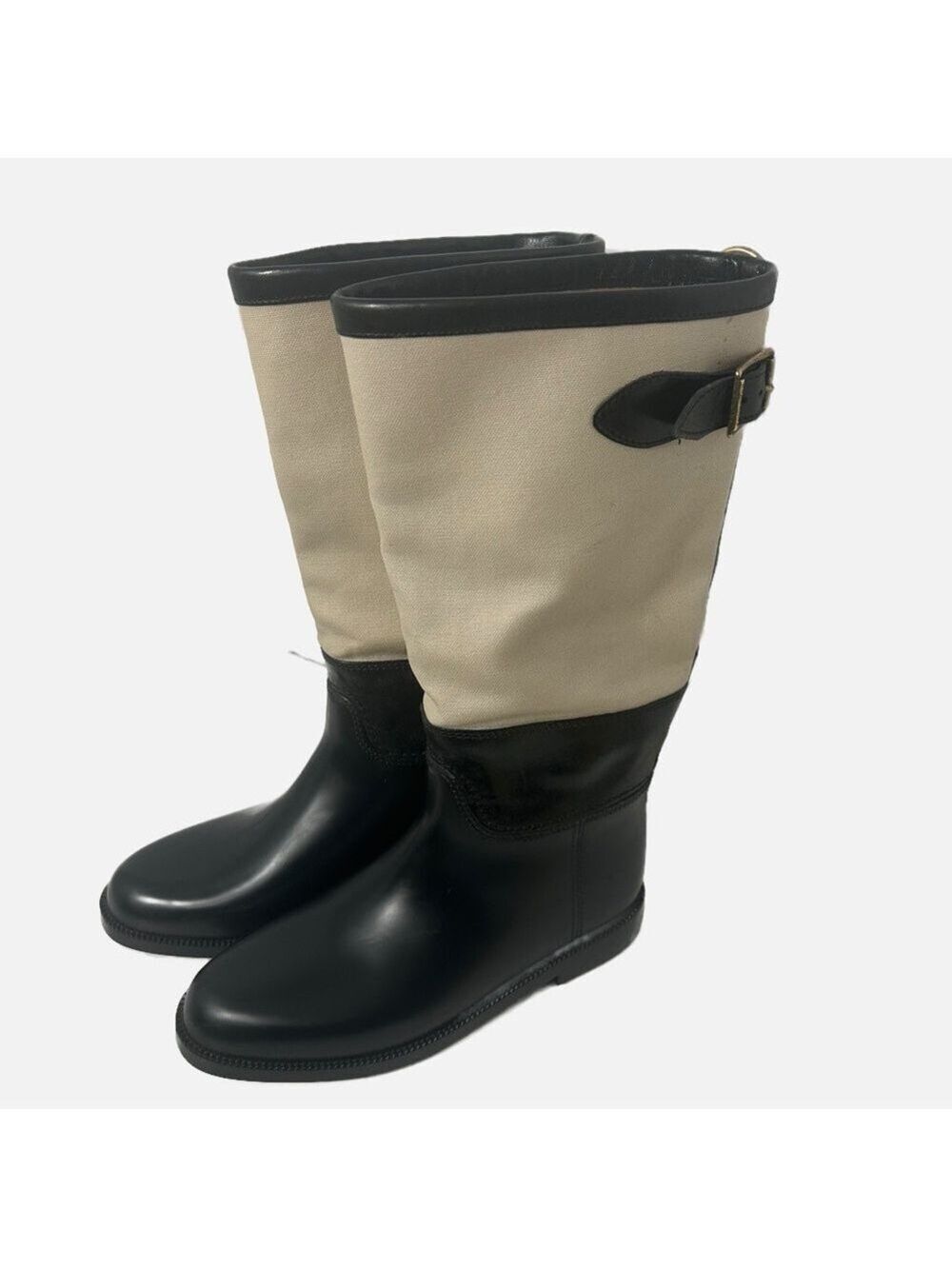 Authentic Burberry Women’s Boots Rubber Canvas Black Beige 36/5.5US Quiet Luxury